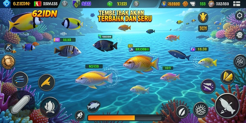 Screenshot gameplay 62IDN menampilkan aksi menembak ikan yang seru dan mendebarkan.