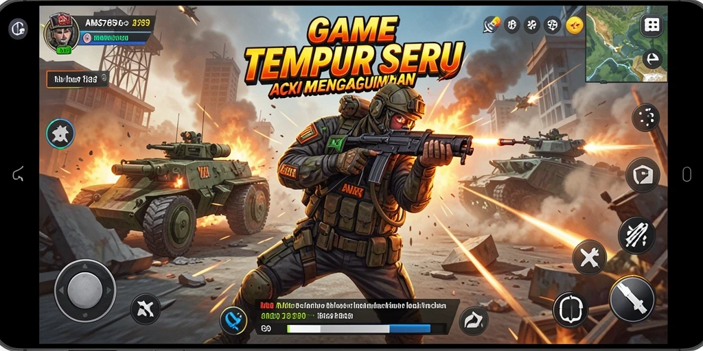 Tampilan gameplay mendebarkan dalam permainan TPS yang intens.