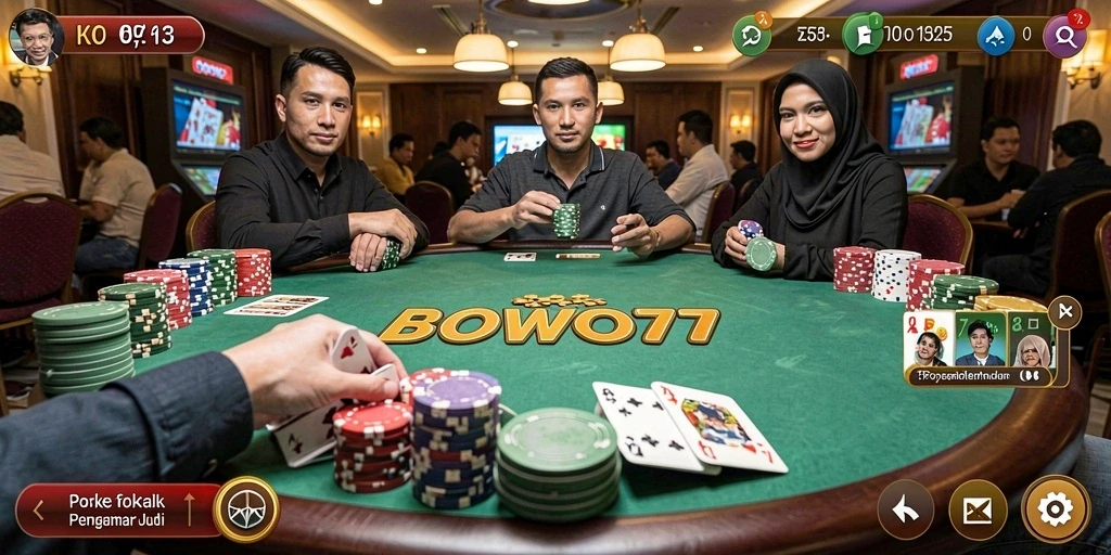 Tangkapan layar utama <strong>BOWO77</strong> menunjukkan gameplay Poker yang mendebarkan.