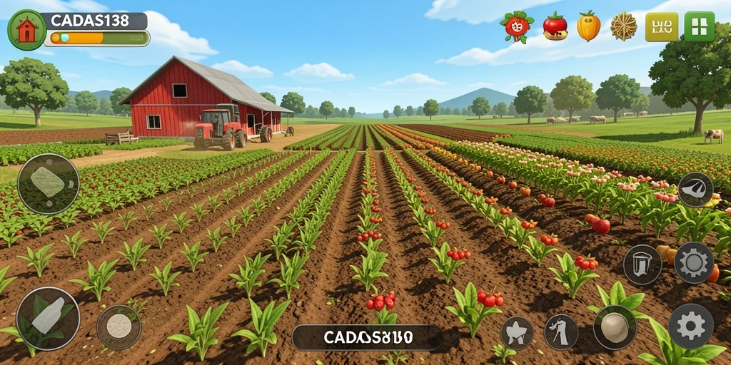 Screenshot gameplay <strong>CADAS138</strong> menampilkan aktivitas bertani yang menyenangkan.