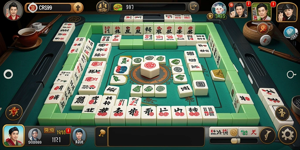 Tampilan gameplay CRS99 dengan desain ubin Mahjong yang menakjubkan.
