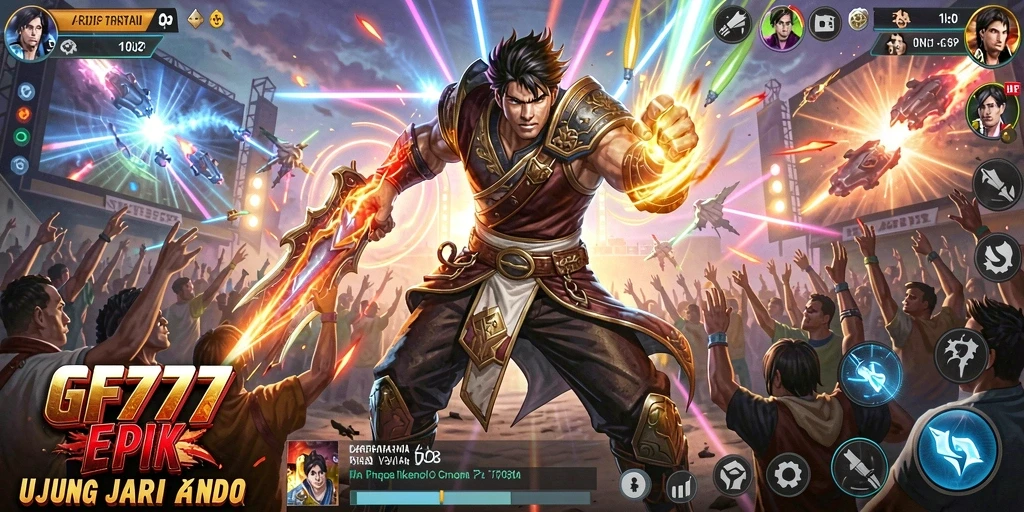 Tampilan seru dari gameplay GF777 dengan karakter bergaya Fighting.