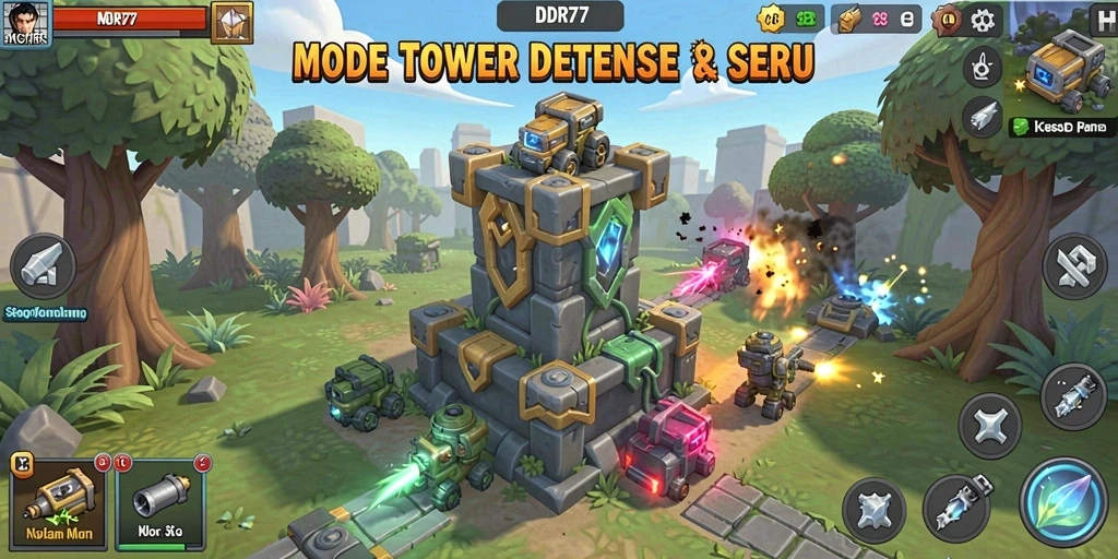 Screenshot gameplay IDR77 menampilkan aksi seru Tower Defense.