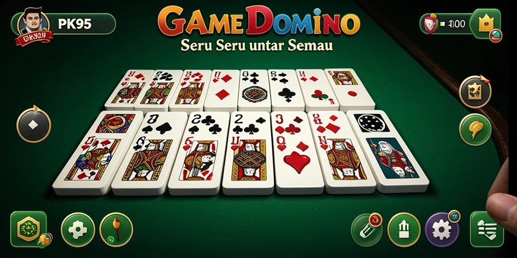 Tampilan gameplay yang menarik dari PK95 dengan kartu domino.