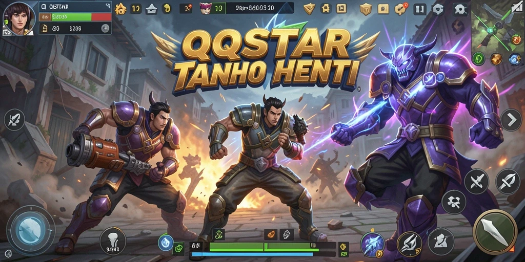 Screenshot QQSTAR menampilkan aksi pertarungan yang intens dan dinamis.