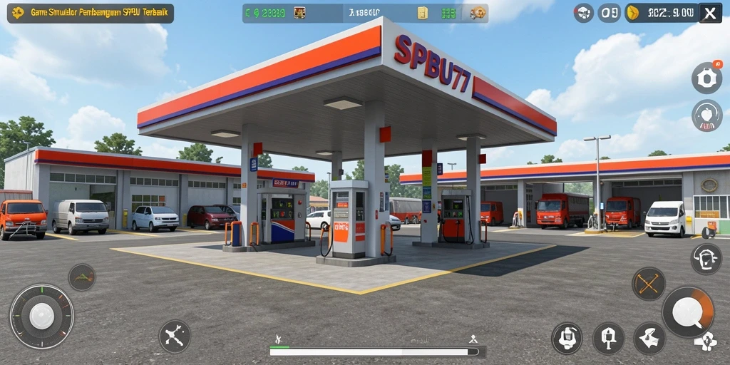 Screenshot utama dari gameplay SPBU77 yang menunjukkan manajemen SPBU.
